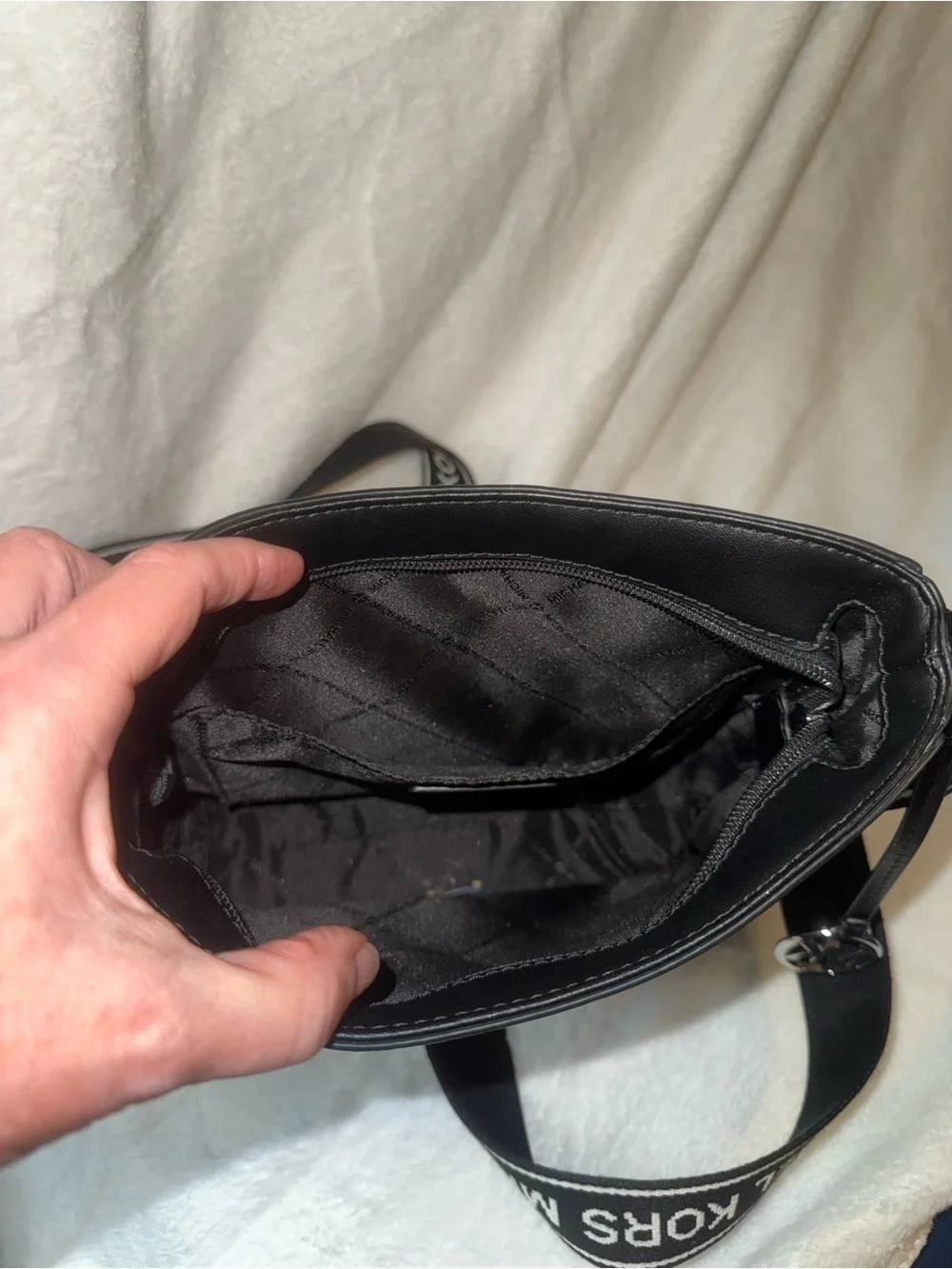 Michael Kors Black Logo Messenger Crossbody Bag with MK Charm and Guitar Strap
